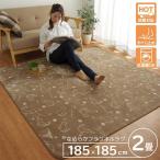 ラグ カーペット 2畳 洗える アニマル柄 ネコ柄 キャット柄 ブラウン 約185×185cm ホットカーペット対応 イケヒコ