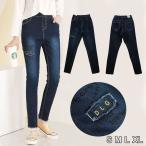  обтягивающий брюки Британия знак [DLG] patch стрейч Denim брюки джегинсы прекрасный ножек брюки растягивать . маленький . тонкий низ Fit женский [ почтовая доставка бесплатная доставка ]