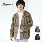 カーディガン メンズ オーバーサイズ モヘア ニット ビッグシルエット チェック柄 起毛 ボタン留め 秋服 長袖 冬 カジュアル 防寒 マイノリティ minority