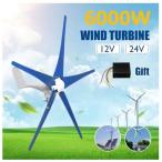 風力発電機　風力タービン発電機 6000W 12V 24V 5 ブレード 水平 風力発電機 家庭用 キャンプ用 コントローラ 充電