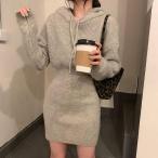 フード付き ニットワンピース ミニ タイト ワンピース レディース 20代 30代 ミニワンピース 長袖 リブニットワンピース 大きいサイズ