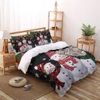 Miss Sweetheart Christmas Snowman Bedding Duvet Cover Set 4 Pieces Snowman with Scarf on Black Background Soft Down Comforter Quilt Cover with Zipper