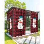 EZON-CH Outdoor Curtain for Patio Waterproof, Merry Christmas Snowman Red Check Windows Curtains Panels Light Filtering Outside Drapes for Living Room