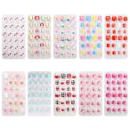  немедленная уплата детский искусственные ногти 24 шт. комплект наклейки на ногти наклейки на ногти Kids ногти накладные ногти нейл-арт склеивание простой прикленить только симпатичный .... модный маленький коготь 