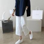 ワイドパンツ ガウチョパンツ リネン パンツ 7分丈 レディース ゆったり ワイドパンツ ストレート 麻 麻混 ウエストゴム 涼しい きれいめ 無地 薄手