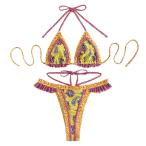  немедленная уплата T-back b радиоконтроллер Lien бикини женский купальный костюм топ на бретелях бикини с треугольными чашками оборка принт море пляжный курорт заметный . рука ... раздельный 