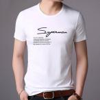 SALE カットソー メンズ Tシャツ 半袖 プリント クルーネック 丸首 インナー 通気性 伸縮性 大きいサイズ ロゴ フィット スリム 薄手 ポリエステル 即納 安い