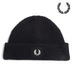 フレッドペリー FRED PERRY パッチ ブランド ワッフルニット ビーニー C6134-T03 FW23 PATCH BRAND WFFLE KNIT BEANIE おしゃれ ギフト 帽子 ニット帽 BLACK