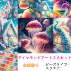 ダイヤモンドアート 四角 2枚セット 幻想城 ファンタジー ホーム ハート 孔雀 制作キット ビーズアート ダイヤモンド絵画 母の日 ギフト