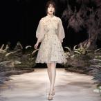 カラードレス カクテルドレス ミニドレス パーティードレス 袖付き 発表会 演奏会 演出 コンクール イブニングドレス フォマール 星柄 成人式 卒業式