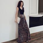 カラードレス ロングドレス スパンコール ノースリーブ 演奏会 発表会 カクテルドレス イブニングドレス パーティードレス おしゃれ ファッション