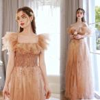ショッピングコンクール カラードレス パーティードレス イブニングドレス ウェディングドレス オレンジ フリル袖 フライングスリーブ 編み上げ コンサート 発表会 演奏会 コンクール