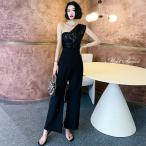 ショッピングパーティ カラードレス パンツドレス ファスナー ブラック パーティードレス フォーマル ロングドレス 結婚式 二次会 披露宴 発表会 ウェディングドレス ワンショルダー