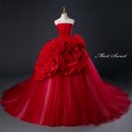 ショッピングコンクール カラードレス 編み上げ レッド ビスチェ フラワー ロングドレス 結婚式 二次会 発表会 演奏会 ウェディングドレス ウエディングドレス プリンセスラインドレス