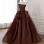 カラードレス 編み上げ ブラウン ビスチェ 前撮り ロングドレス 結婚式 二次会 発表会 演奏会 後撮り ウェディングドレス ウエディングドレス プリンセスドレス