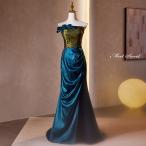 カラードレス スレンダーライン グリーン ベアトップ 花柄 上品 ロングドレス ウェディングドレス ウエディングドレス 結婚式 二次会 花嫁 前撮り 発表会