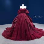 ショッピングオフショルダー カラードレス プリンセスライン ワインレッド オフショルダー サテン ロングドレス ウェディングドレス 結婚式 二次会 花嫁 前撮り 演奏会 発表会 ステージ