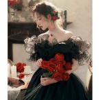 ショッピングコンクール カラードレス プリンセス ブラック オフショルダー ボリューム オーガンジー ウェディングドレスドレス 演奏会 結婚式 二次会 演奏会 発表会 パーティードレス