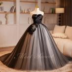ショッピングコンクール カラードレス ブラック ベアトップ 演奏会 発表会 二次会 花嫁 ウエディングドレス ウェディングドレス ロングドレス 落ち着き色 プリンセスドレス