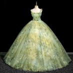 ショッピングウェディング カラードレス ライトグリーン ノースリーブ フラワー 演奏会 発表会 二次会 花嫁 ウエディングドレス 妖精 ウェディングドレス ファンタジック プリンセスドレス