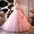 ショッピングコンクール 演奏会ドレス 袖あり ピンク オフショルダー ウェディングドレス カラーロングドレス ステージドレス ロングドレス ステージ衣装 演奏会 発表会 大人