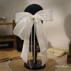 ウェディングヘッドドレス 髪飾り リボン 白 ヘアピン 結婚式 二次会 発表会 演奏会 披露宴 前撮り 誕生日 ブライダル パーティー 花嫁小物 オフホワイト