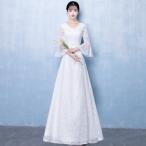 ウエディングドレス 安い 白 レース ロングドレス 結婚式 花嫁 ブライダル  aライン 二次会 パーティードレス 演奏会 披露宴 フォーマルドレス 袖あり 秋冬