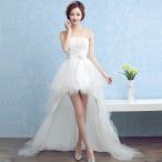 ウエディングドレス エンパイア 安い トレーンドレス 前ミニ ウェディングドレス 結婚式 サッシュベルト 二次会 ロングドレス 花嫁 パーティードレス 発表会