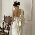 ウェディングドレス ウエディングドレス 二次会 結婚式 前撮り ブライダル ロングドレス 花嫁 スレンダードレス マーメイドラインドレス サテン ワンショルダー