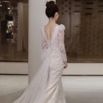 ショッピングウェディング ウェディングドレス ウエディングドレス ロングドレス 二次会 結婚式 前撮り ブライダル 花嫁 総レース 長袖 後ろリボン ファスナー Vネック トレーン