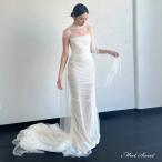 ウェディングドレス ロングドレス マーメイドドレス ベアトップ ビスチェ ベージュ チュール 二次会 結婚式 前撮り ブライダル 花嫁 ウエディングドレス