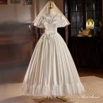 ウェディングドレス ロングドレス プリンセスドレス Aラインドレス 半袖 パフスリーブ 二次会 結婚式 前撮り 花嫁 ウエディングドレス サテン ブライダル