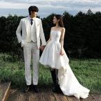 ウェディングドレス ミニ ショート丈 ミニドレス バルーン 二次会 結婚式 前撮り 発表会 花嫁 ウエディングドレス ベアトップ フィッシュテールドレス