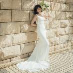 ウェディングドレス ノースリーブ マーメイド サテン ハネムーン ロング 二次会 結婚式 披露宴 前撮り 後撮り 発表会 花嫁 ウエディングドレス エレガント