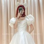 ショッピングウェディング ウェディングドレス プリンセスラインドレス ミモレ丈 パフスリーブ ウエディングドレス 二次会 花嫁 パーティードレス 披露宴 ブライダル 結婚式 演奏会