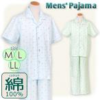 綿100%軽い着心地のリップル素材落ち着いた小紋柄半袖紳士パジャマcott...