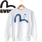 EVISU エヴィス スウェット トレーナー 裏起毛 メンズ プリント 恵比寿 白 えべっさん 縁起