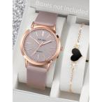 ショッピングミニマリスト 女性のファッショナブルなミニマリストダイヤル クォーツ腕時計、レザーバンド付き、ハート型ブレスレット(2点セット)、学生への バレンタインプレゼントに