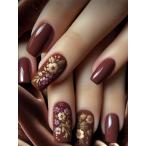24 штук входит retro люкс Brown квадратное ногти комплект мода. осень-зима розовый Hawaiian цветочный желтый цветочный зеленый leaf дизайн re