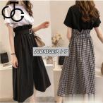  выставить короткий рукав футболка юбка 2 позиций комплект женский лето короткий рукав t рубашка длинный mi утечка длина высокий талия в клетку весна лето макси длина 