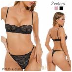 ノンパテッドブラ ショーツ セット ブラジャー Tバック ショーツ セット 1/2カップ ハーフカップ ブラジャー ノーパッド シースルー Ｔバック ショーツ