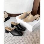 ミュールパンプス 太ヒール靴スクエアトゥ