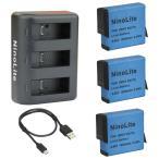 Tkg』 NinoLite ４点セット GoPro AHDBT-801 / AHDBT-501 / AABAT-001 / AJBAT-001 対応バッテリー３個 + USB型トリプルバッテリーチャージャー HERO 5/6/7/8用