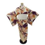 ショッピング着物 洗える着物 袷 小紋 ポリエステル 着物単品 仕立て上がり 洗える キモノ お洒落着 小紋 Mサイズ 赤紫地 牡丹 菊柄 No.31