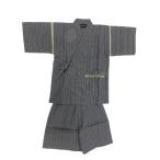 甚平 子供 キッズ 男の子 綿100% 日本製生地 じんべい 上下 祭 甚平 部屋着 パジャマ 子供甚平 100cm グレー地 大名縞柄 No.104