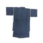甚平 子供 キッズ 男の子 綿100% 日本製生地 じんべい 上下 祭 甚平 部屋着 パジャマ 子供甚平 140cm 紺地 大名縞柄 No.120