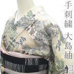 本場大島紬 訪問着 着物 未使用 正絹 染大島 手刺繍 平安時代 カジュアル 新古品 仕立て上がり 身丈162 裄丈65 Mサイズ みやがわ sb15371