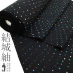 ショッピング水玉 結城紬 着物 反物 着尺 未使用 正絹 二代目 川村久太郎 染め柄 手染め 黒地 ドット 水玉 カジュアル 新古品 未仕立て みやがわ sb16163