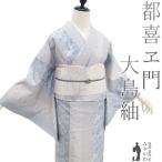 本場大島紬 都喜ヱ門 藤絹織物 袷 着物 リサイクル 正絹 横双 ブルーグレー 中古 仕立て上がり 身丈158 裄丈65 Ｍサイズ みやがわ sb16637
