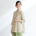 ブラウス シャツ レディース おしゃれ 春夏 ミセス シニア ファッション 40代 50代 60代 70代 水彩画風フラワープリント ロングブラウス